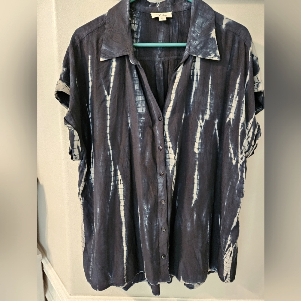 Style & Co Women's Blue Tie-die Button Shirt Size XL